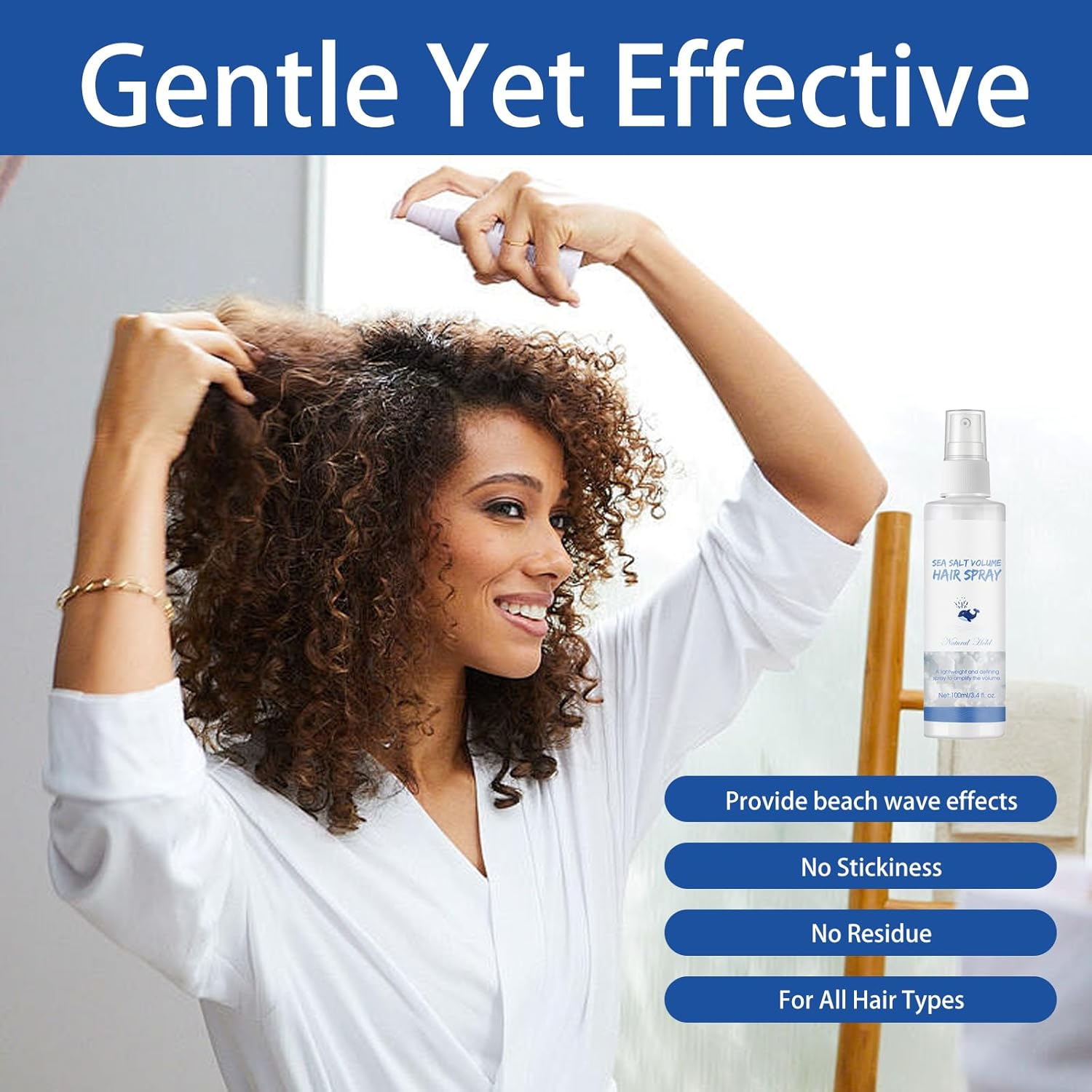 Natural Sea Salt Spray for Hair Men & Women,Adds Texture and Volume to Hair Strands,Natural Extract Formula - Aloe Vera and Red Algae,Portable Travel Essentials 3.4Oz/100Ml image number 6