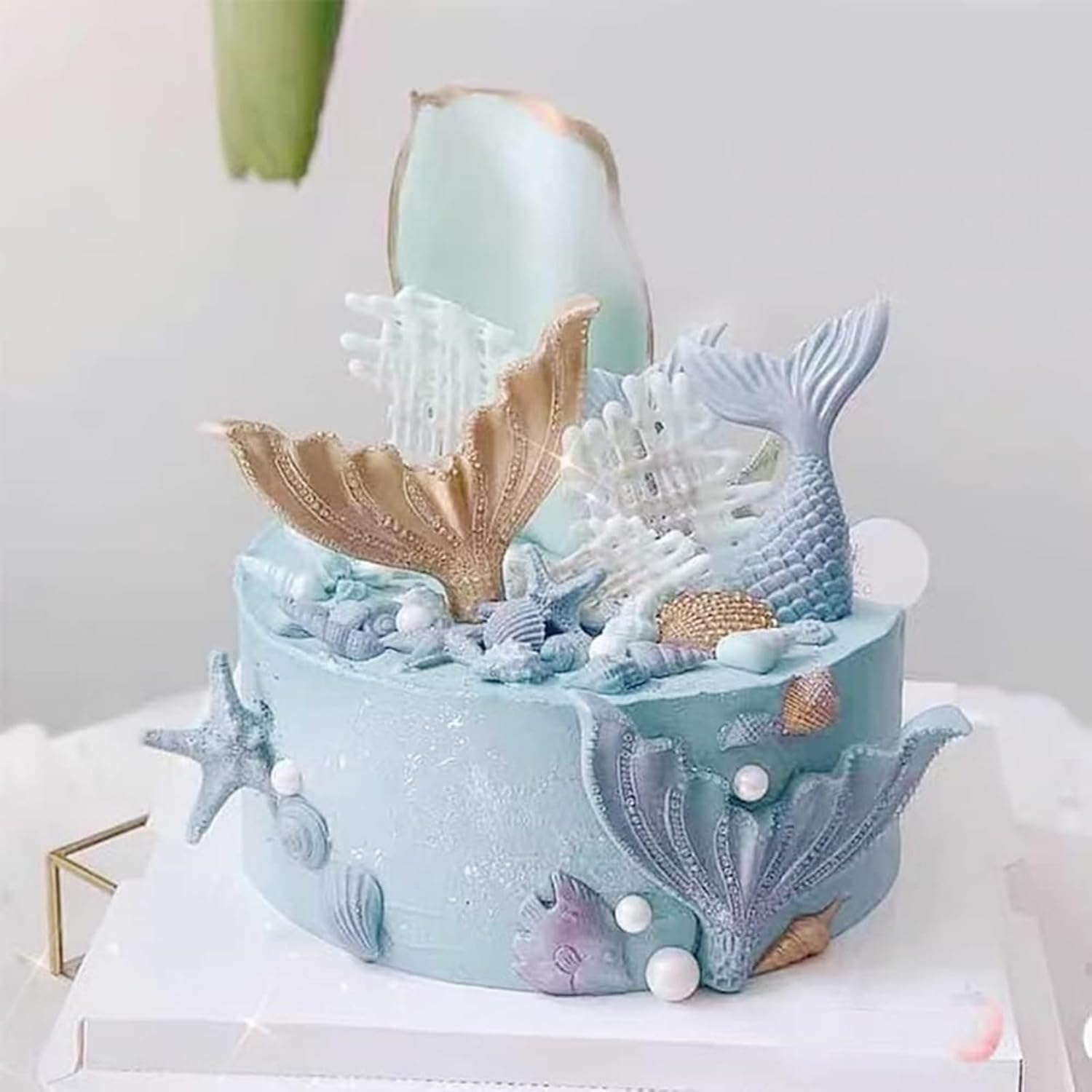 MIZOXY 4PCS Marine Theme Fondant Silicone Mold - Seaweed, Sea Fish, Crab, Coral, Conch, Sea Shells Shape - DIY Handmade Baking Tools - under the Sea Cake Mold image number 1