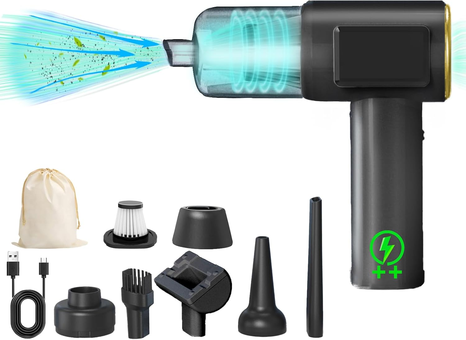 SLTLTD Car Vacuum Cleaner 22000PA - 5-In-1 Handheld with Compressed Air & LED Display | Portable for Car Accessories, Pet Hair, Home, Car Seat Cleaning (1, White)