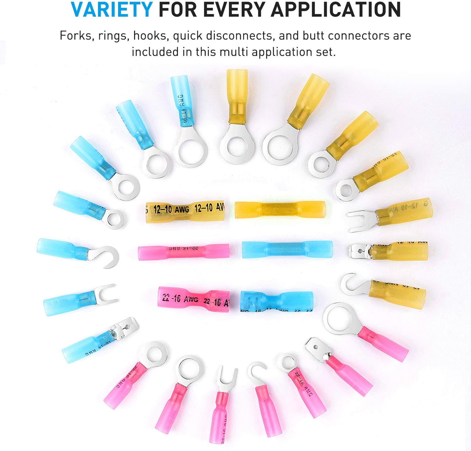 Nilight 135 PCS Heat Shrink Wire Connectors - Electrical Terminals Kit - Marine Automotive Crimp Connector Assortment - Ring Fork Hook Spade Butt Splices image number 3