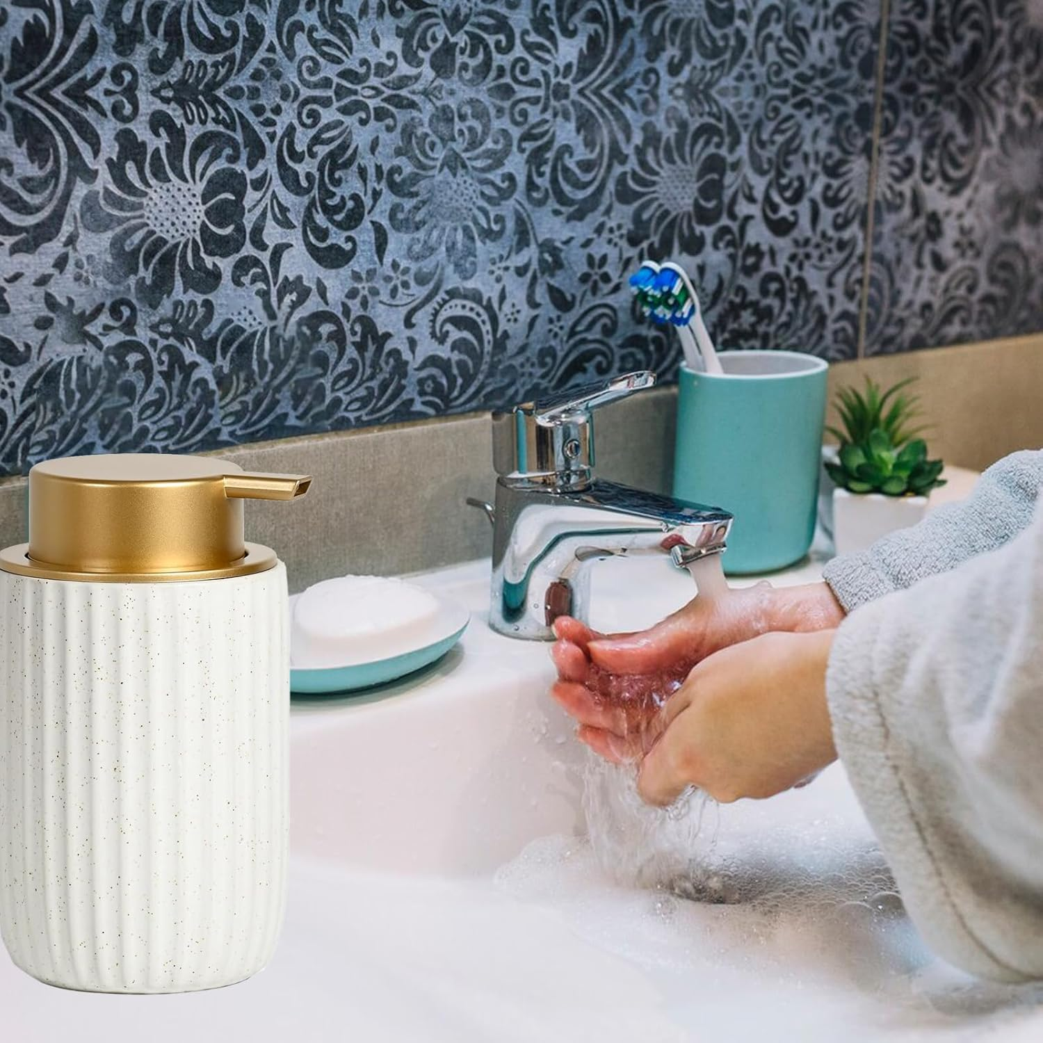 Ceramic Foaming Soap Dispenser, 12 Oz Hand Soap Foam Dispenser, Refillable image number 4