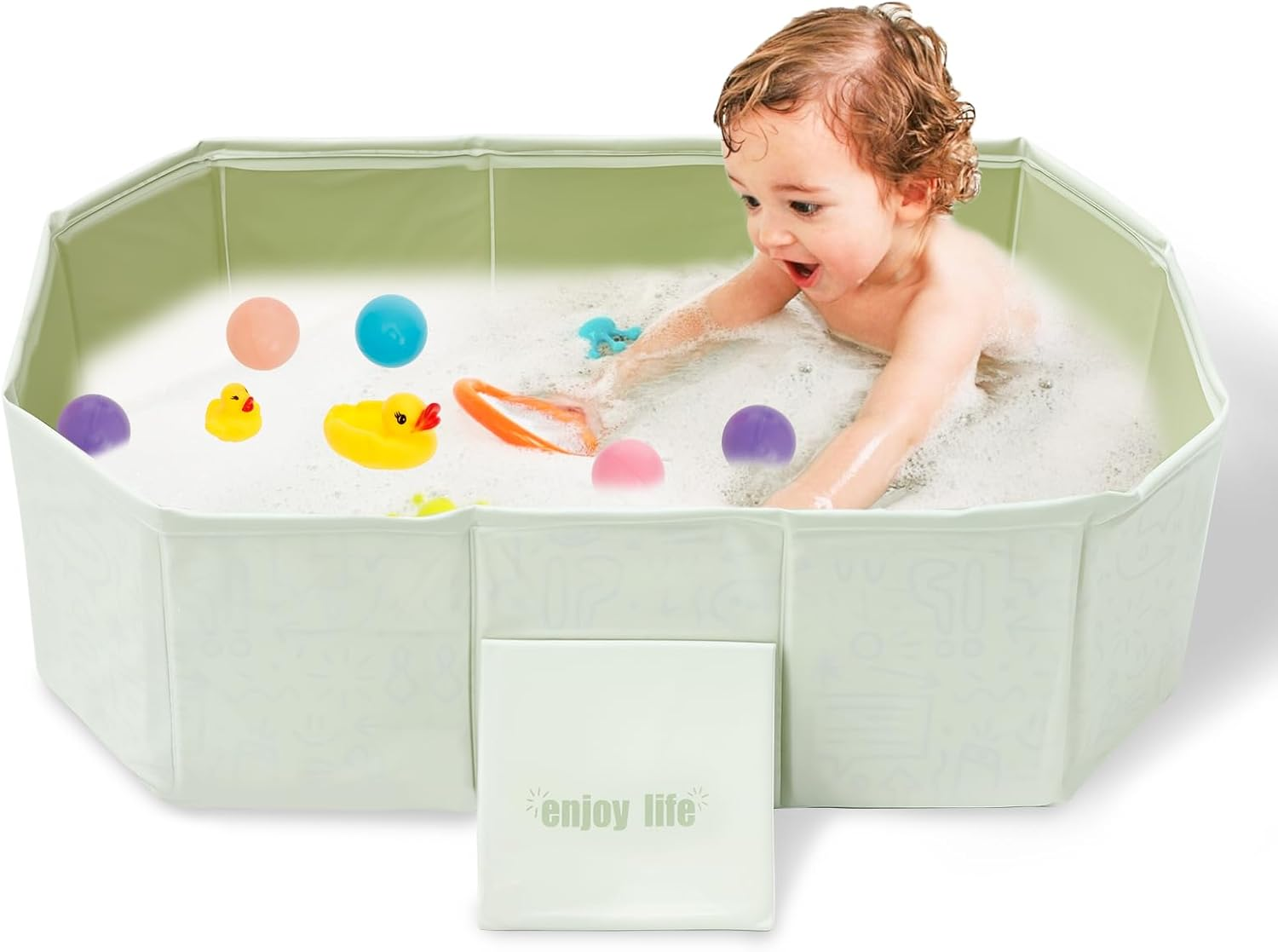 Collapsible Baby Bathtub, Foldable and Portable Baby Bath Tub, Sturdy & Thick PVC Pet Bathing Tub, Space Saving Small Baby Tubs for Home Use Toddler Pet and Infant (Color B)