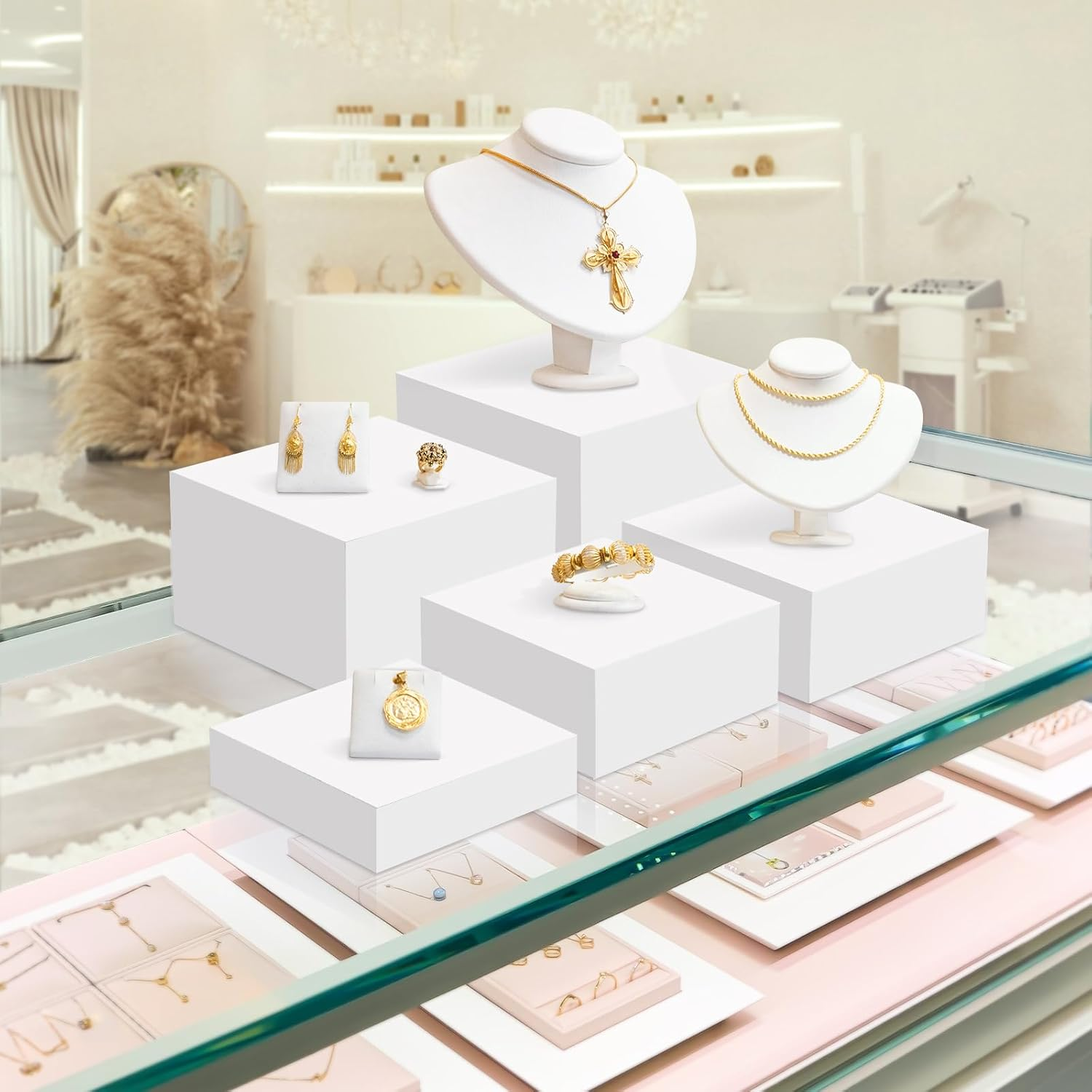 6 Pack Acrylic Display Boxes Cube Riser, Food Display Stands for Party Buffet Risers White Cake Stand Acrylic Square Food Display Set Dessert Table Display Nesting Riser Jewelry Display Holder