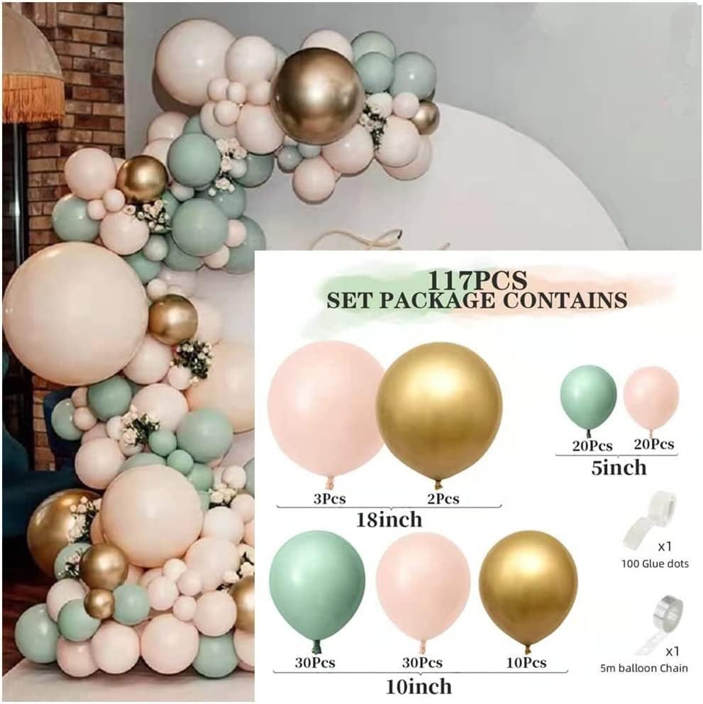 117Pcs Rainbow Balloon Arch Garland Kit, Pink, Green, Metallic Gold Ball, Gold Latex Balloons with Balloon Accessories for Wedding Birthday Party Decorations (Pink) image number 3