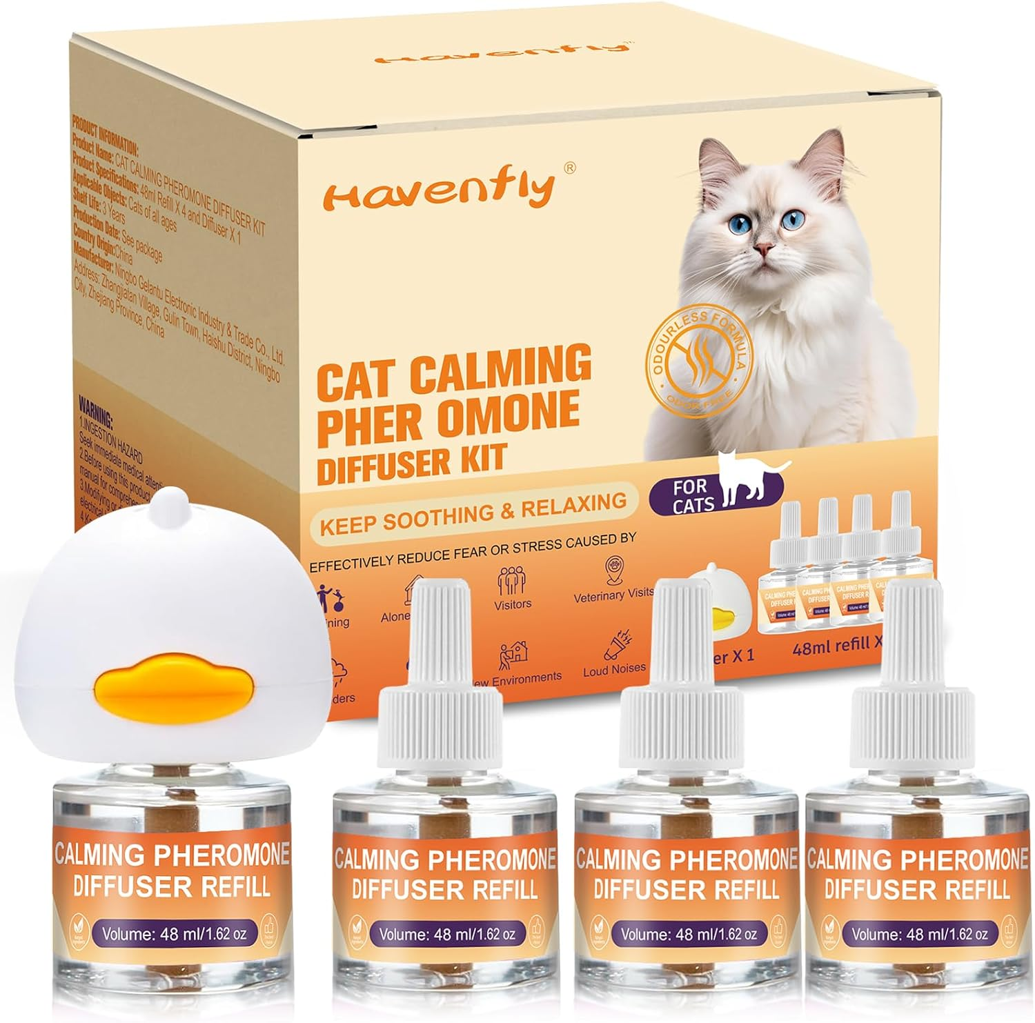 Cat Pheromones Calming Diffuser Relieve Anxiety Stress Cat Calming Diffuser for Cats 4 Refills, Reduce Fighting Spraying and Scratching Calm Relaxing Fits All Cats (4) image number 4