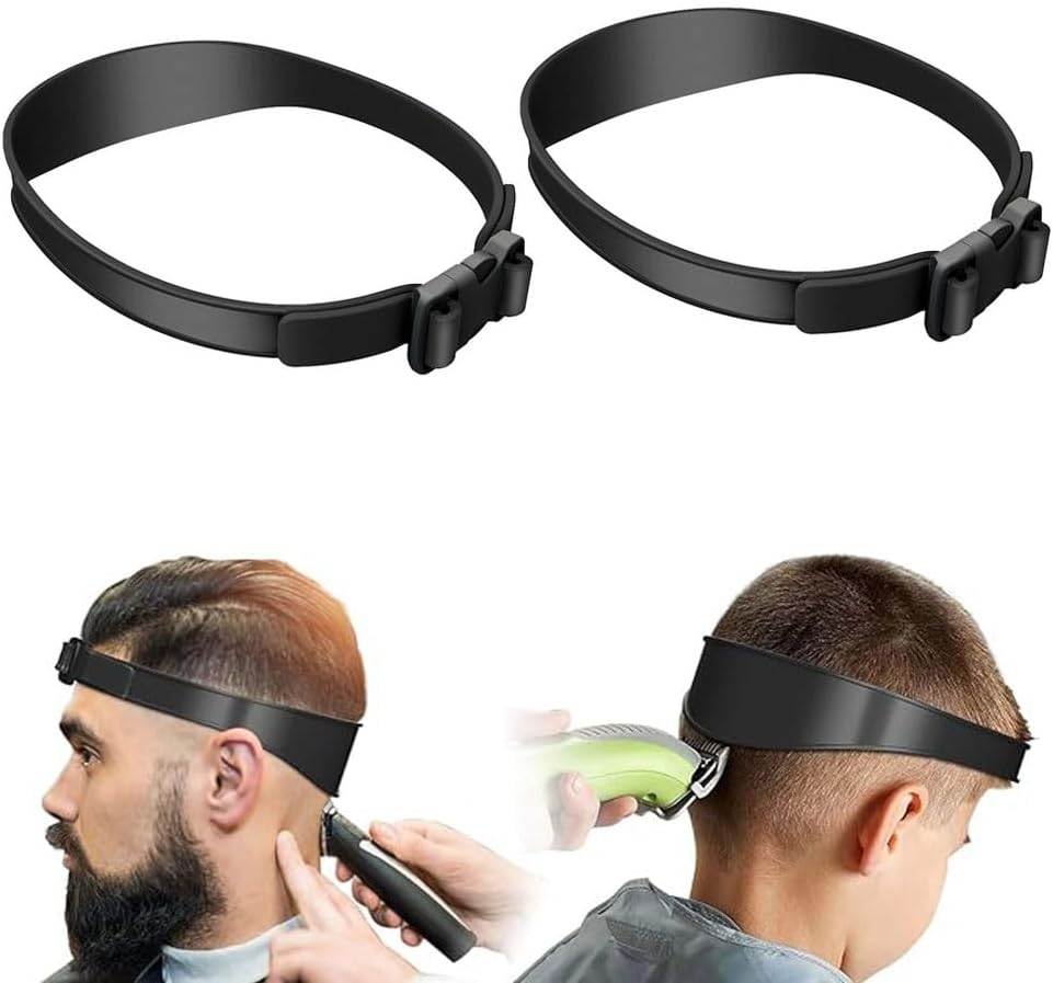 2PCS Adjustable Hair Trimming Guide and Neckline Shaving Template,Silicone Haircut Band,Diy Self Haircutting System,Shaving and Keeping a Clean and Straight Neck Hairline,Easy Use Tool Soft Portable (Blue)
