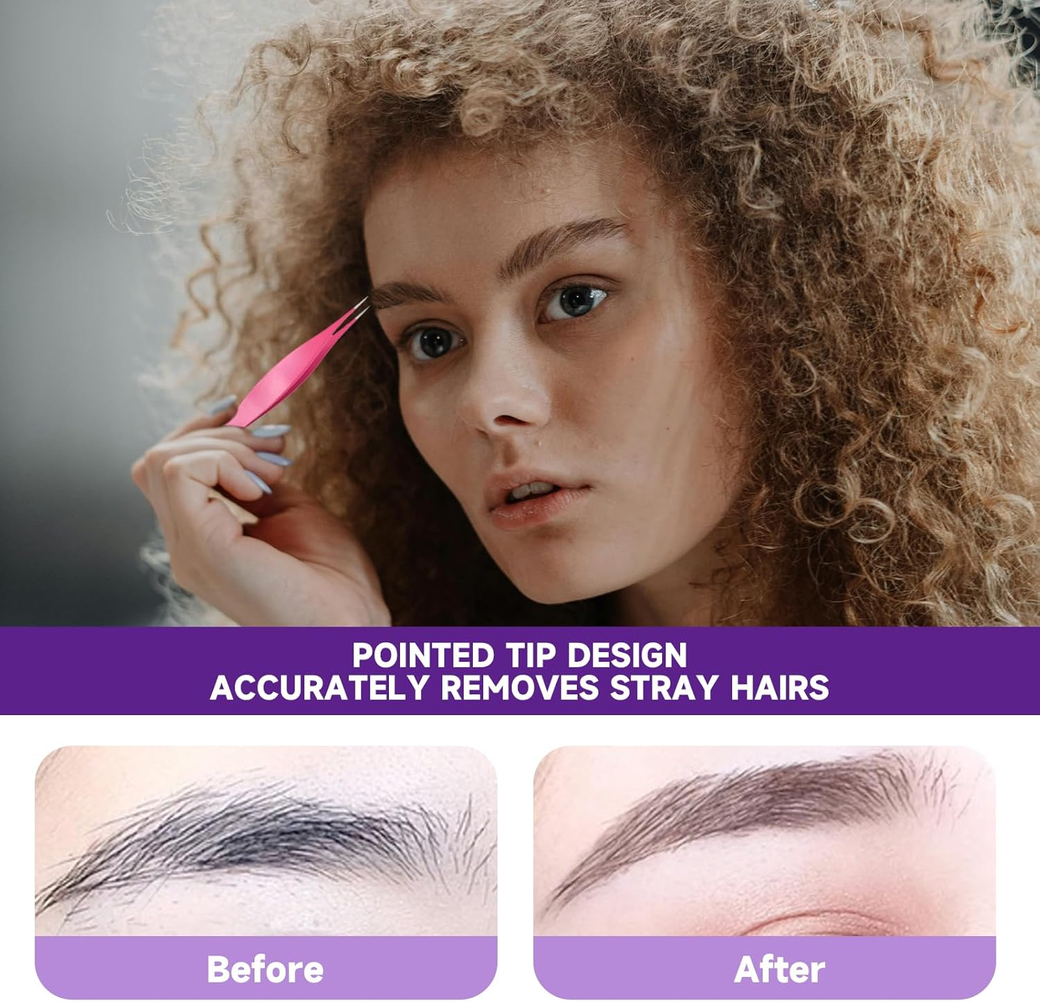 Xlihdzum 2 Pack Fine Point Tweezers for Women and Men - Precision Tweezers for Splinter/Tick/Facial/Brow Removal, Sharp Needle Nose Surgical Tweezers for Ingrown Hair (Purple & Pink) image number 5