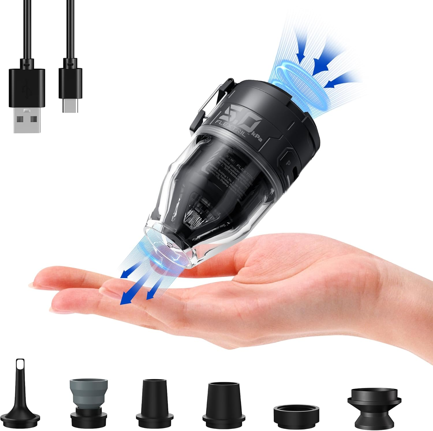 FLEXTAILGEAR MAX Pump 3 Portable Air Pump, 5KPA Air Pump for Inflatables with Camping Light, Rechargeable Air Mattress Pump,6 Nozzles to Inflate Deflate for Pool Floats Air Mattress Inflatable Boat