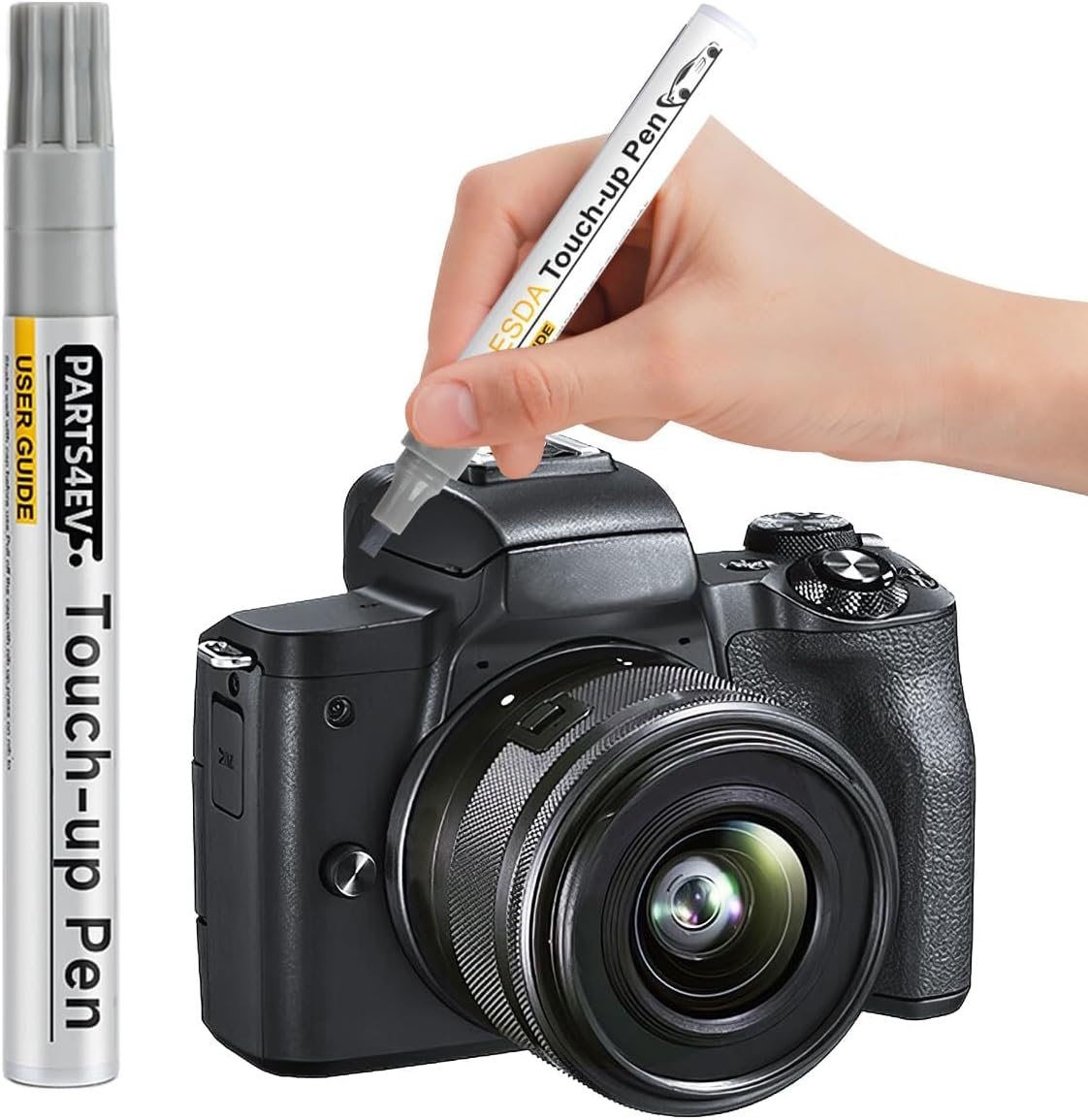 Semi-Matte Black Paint Pen - Compatible with Metal Camera Bodies Repair Pen for Quick Repair of Case Scratches on SLR & System Cameras, Includes Replacement Tip