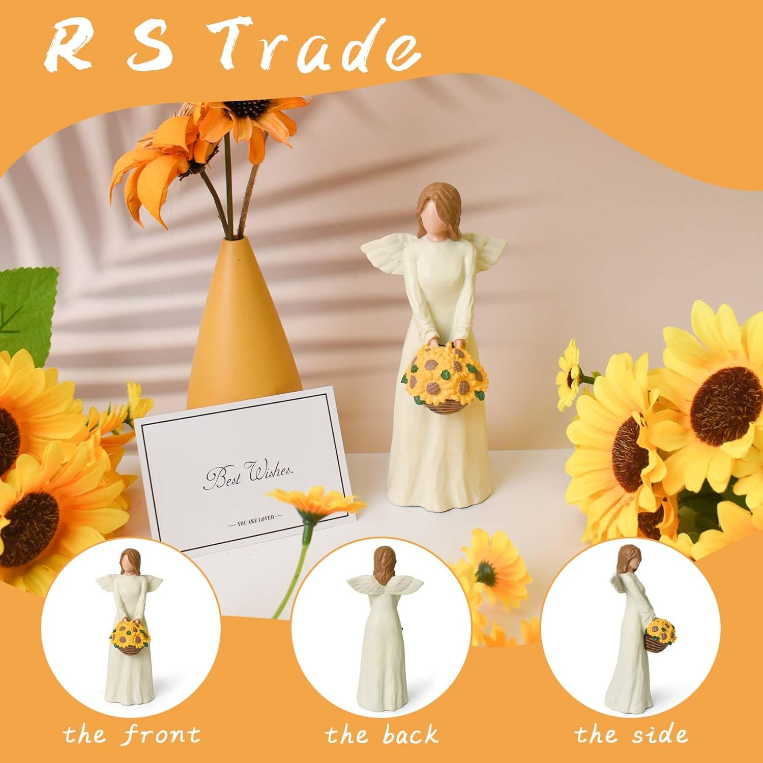 Sunflower Gifts for Women, Resin Sculptured Guardian Angel Figurines with Sunflower Basket, Inspirational Angel Gifts for Mom Daughter Sisters - Christmas, Mother&rsquo;S Day, Birthday Home Decor image number 6