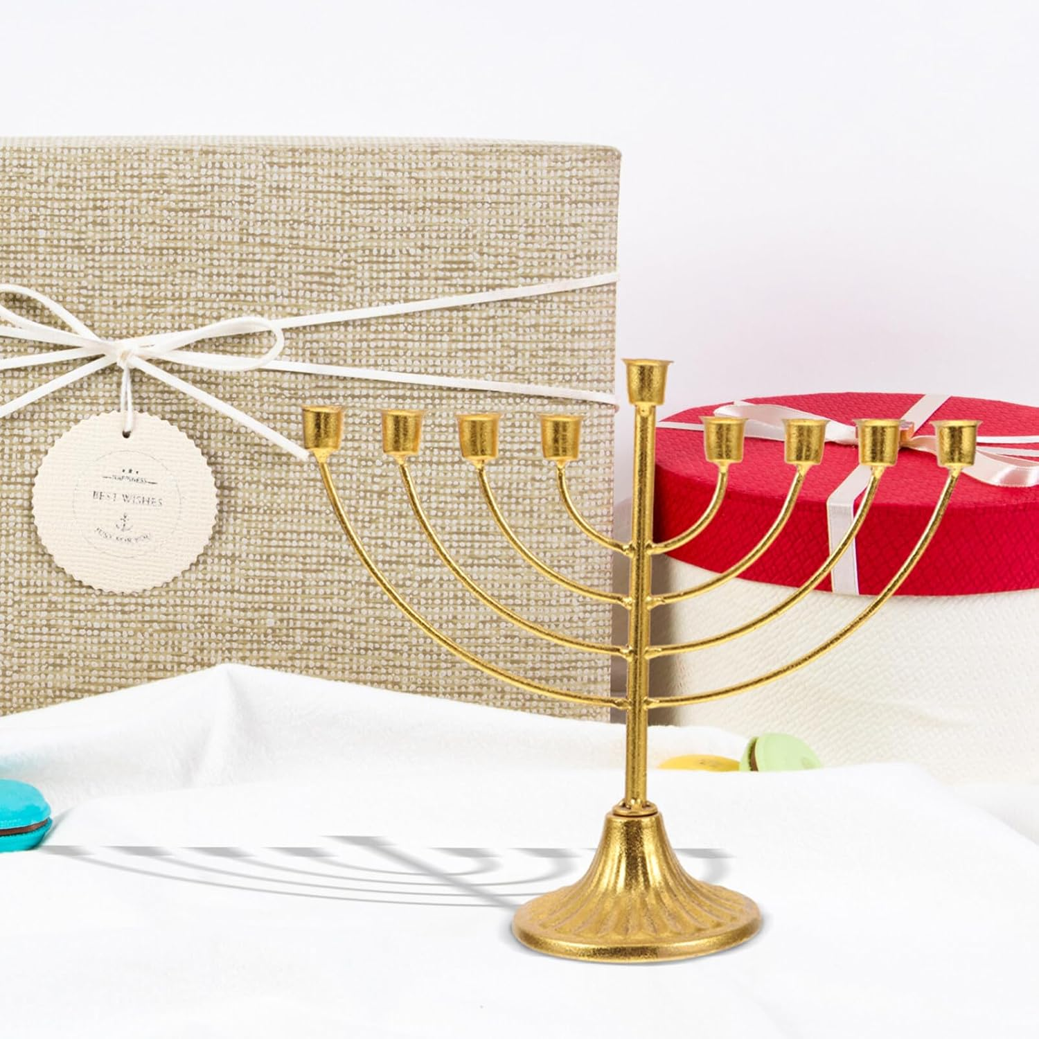 9 Branch Menorah Candle Holder Jewish Candle Sticks Hanukkah Menorah Candle Stand Candelabra Centerpiece for Jewish Party Table Decoration Golden image number 5