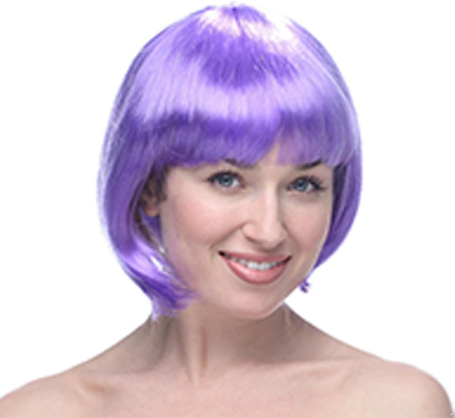 FEESHOW Short Straight Bob Wig with Flat Bangs Synthetic Hair for Women Girls Cosplay Costume Party Fashion Hairpiece Brown One Size - Black image number 6