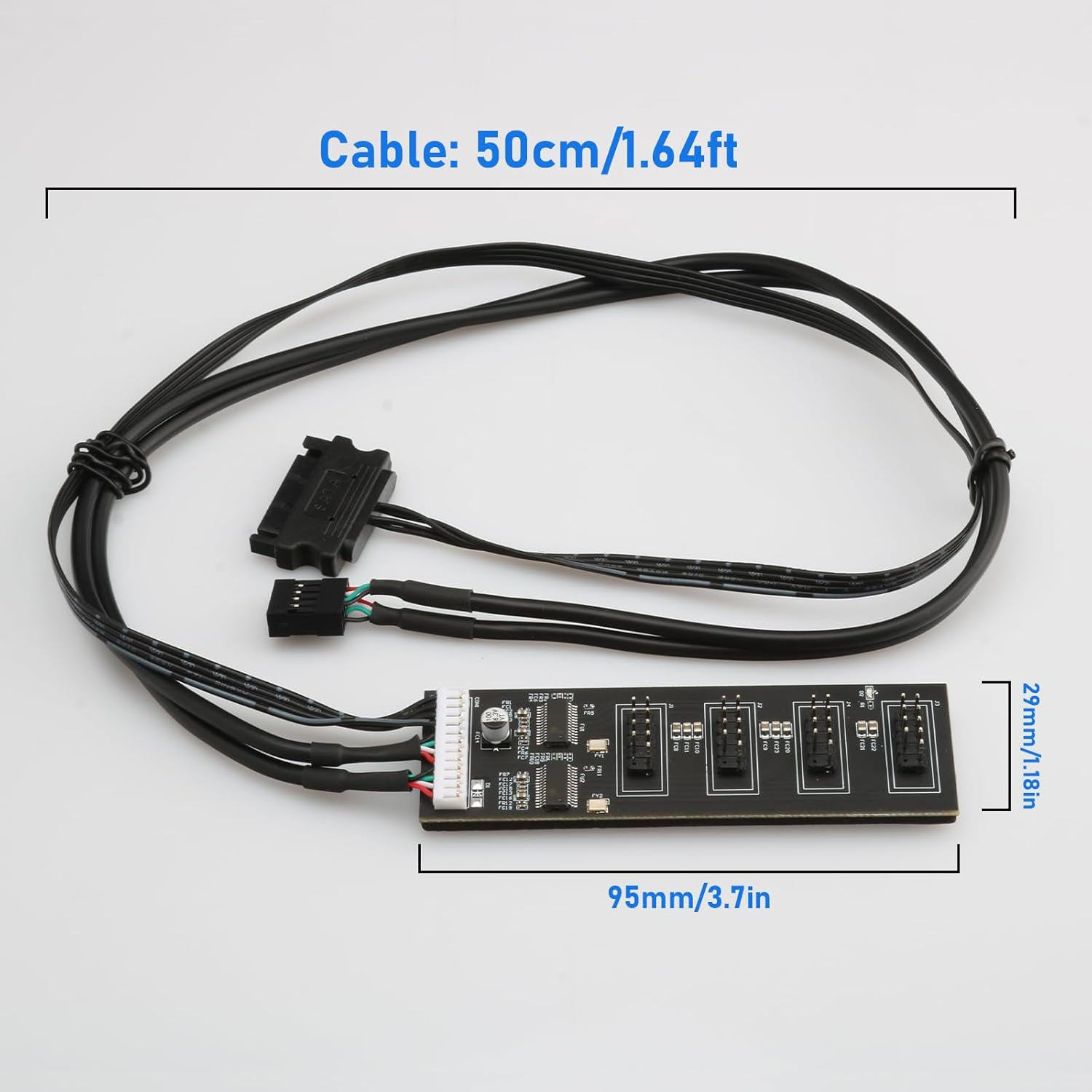 9Pin USB Header Splitter with SATA Power Cable, 9Pin USB Header Male 1 to 4 Female Extension Cable USB 2.0 Splitter Cable Connector for Motherboard, Adapter for CPU, Wifi Receiver, Fans, and RGB Light image number 4