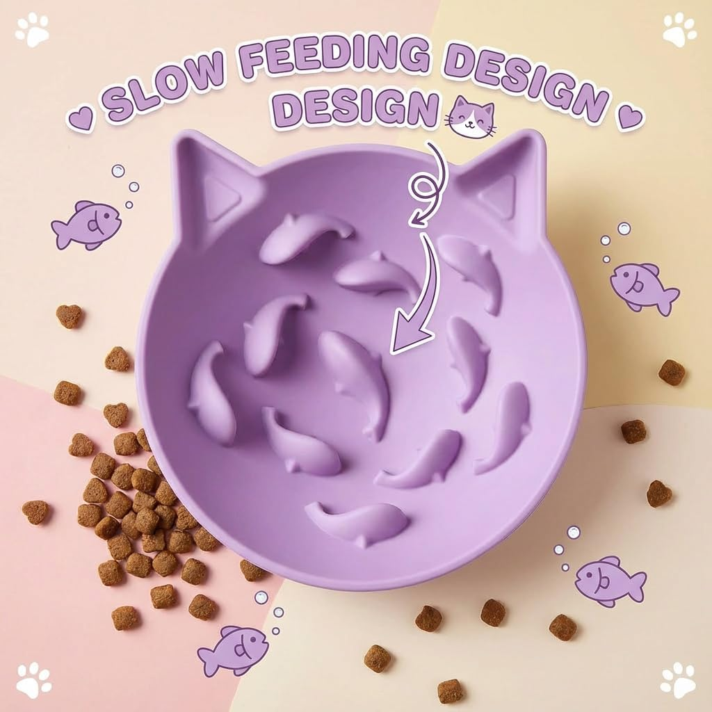 Silicone Cat Slow Feeder, Elevated Slow Feeder Cat Bowl for Dry and Wet Food, Adjustable Angle for Pets, Tilted Design with Non Slip Base, Fun Enrichment & Anxiety Relief (Purple) image number 4