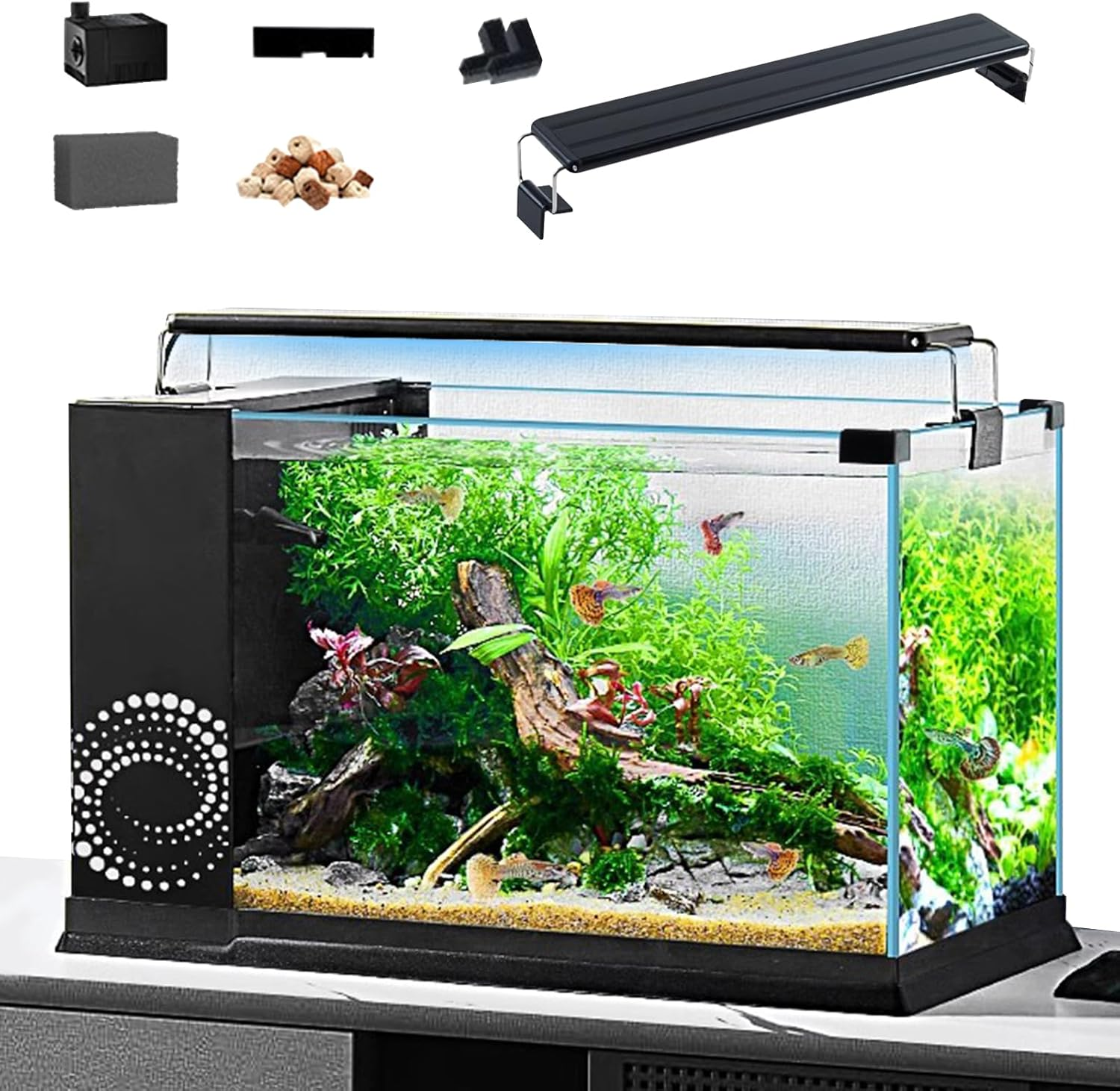 LIODUX Fish Tank Kit, Glass Aquarium Starter Kits with Partitioned Filtration, Fish Bowls Starter Kits, Beginner-Friendly Betta Aquarium, Room Desktop Decor (60 X 23 X 30CM) image number 2