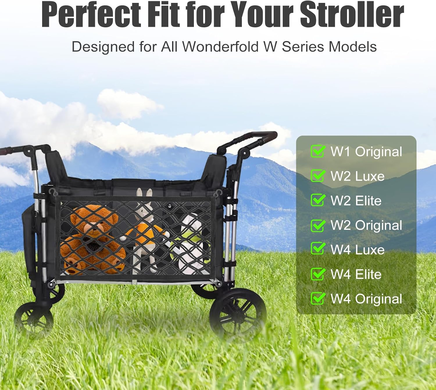 2Pcs Stroller Wagon Cargo Nets, Elastic Side Sling Stroller Mesh Organizer Bag with Hooks, Extra Storage Space for Baby Wagon, Accessories Compatible with Wonderfold All W-Series Models image number 4