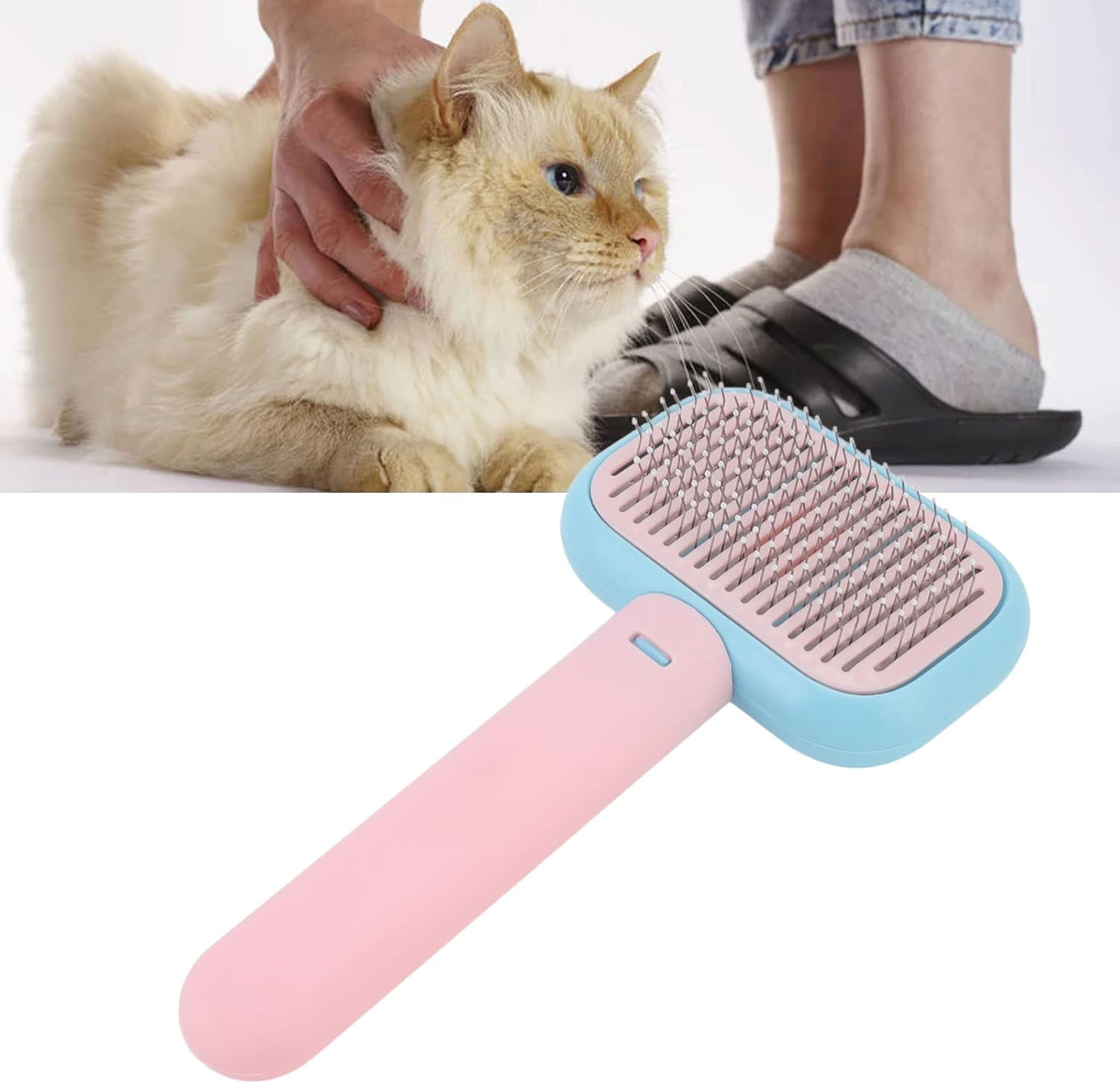 Pet Slicker Brush, Self Cleaning Massage Prevent Slip Dog Cat Grooming Comb, Pet Hair Brush Deshedding Dog Brush Cat Brush for Shedding Hair image number 3