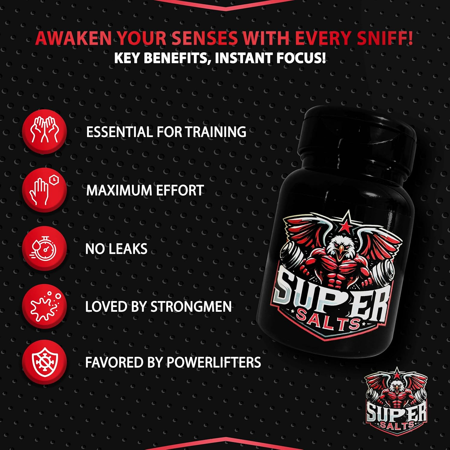 Super Salts | Extra Strong Ammonia Smelling Salts for Powerlifting, Weightlifting & Fitness | Boost Energy, Focus & Strength | Sports Recovery Formula &ndash; 50G image number 1