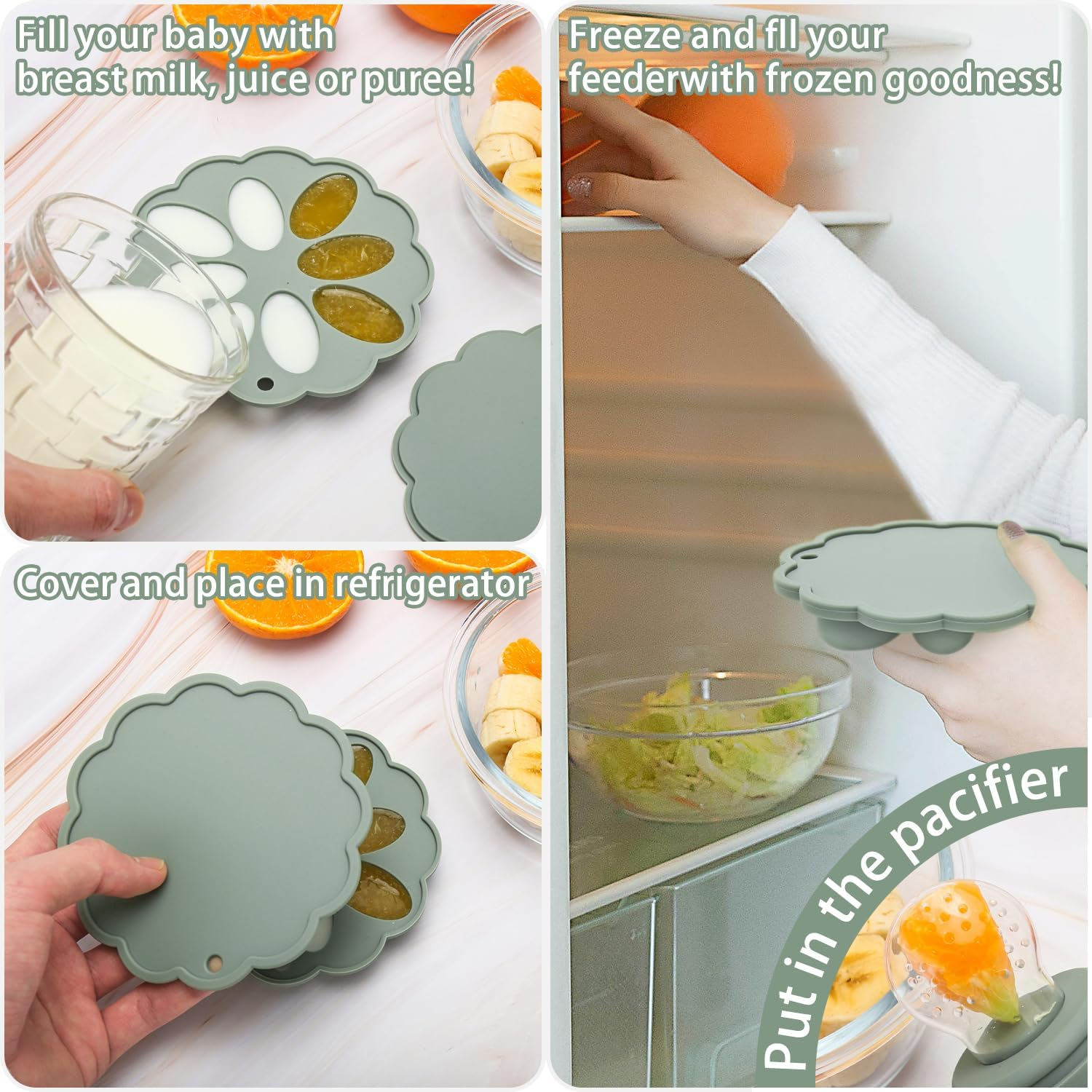 Baby Silicone Fruit Food Feeder Pacifier & Breastmilk Popsicle Freezer Molds,Sunflower Design BPA Free Baby Food Storage Containers Frozen Ice Tray for Baby Feeding Safely, Infant Fruit Teething Toy image number 2