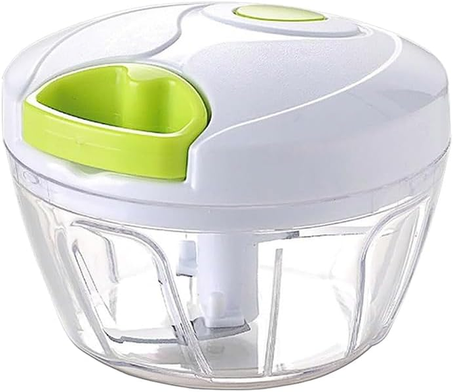 QOOWFEANIG Manual Food Processor, 3.5 Cup Bowl, Portable Hand Pull String Garlic Mincer Onion Cutter, Compact Stainless Steel Chopper for Veggies (Green)