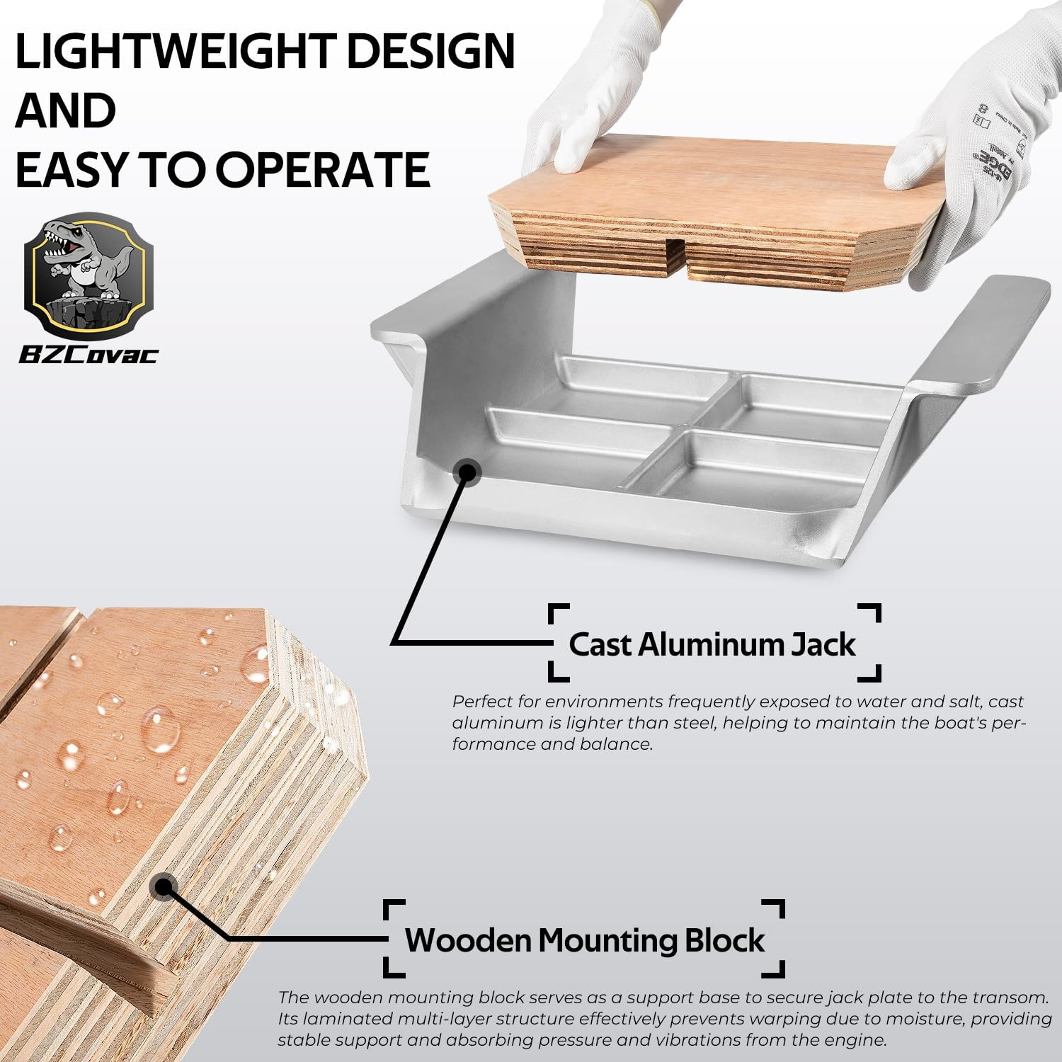 MJ-1-DP Mini Jack Plate with 4" Setback, Fits Outboard Motor up to 35 HP, Cast Aluminum with Mounting Wood image number 3