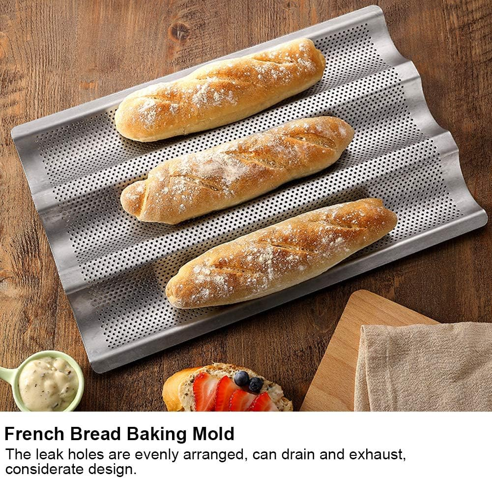 French Bread Baking Mold, 3 Groove Mold Baking Tray Pan, 430 Stainless Steel, with Leak Holes, 15.2 X 9.8In, Easily Make Baguettes image number 6