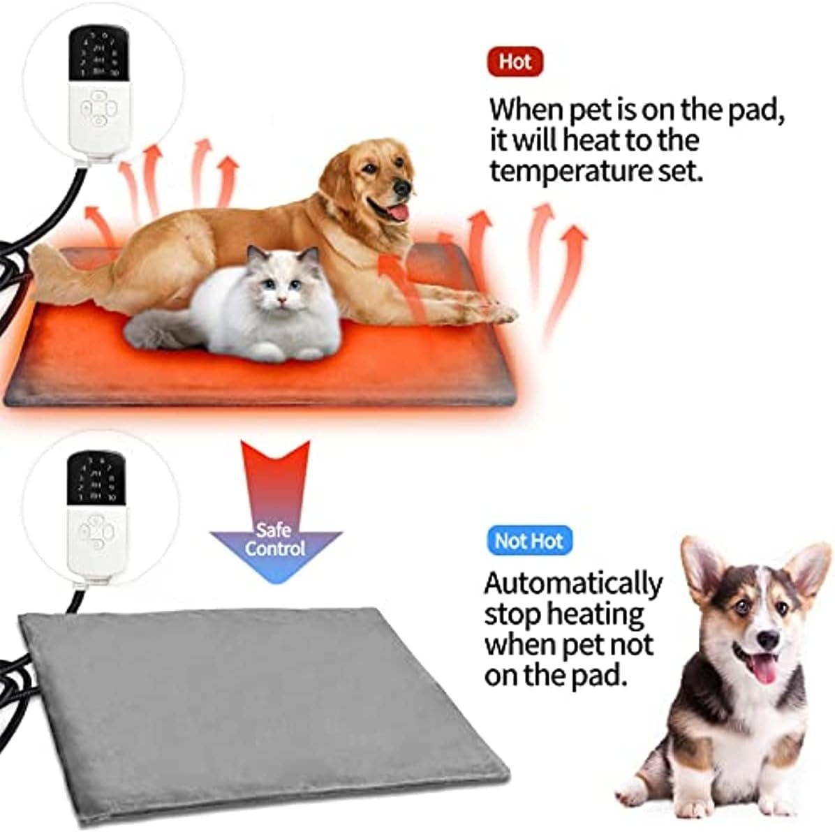 Pet Heating Pad AU Plug, Electric Heating Mat for Dogs Cats 45 X 45 Cm with 4 Timer and 9 Temperature Levels Electric Blanket Chew Resistant Cable and Removable Crystal Velvet Cover