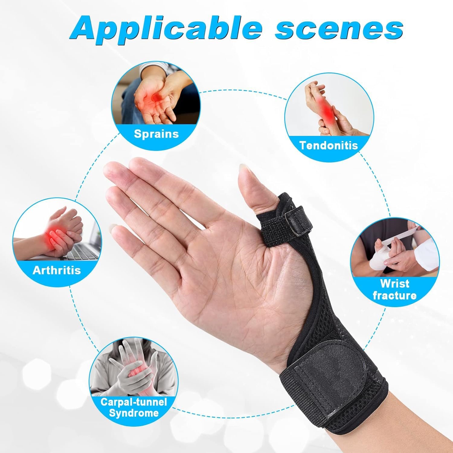 Thumb Splint Brace with 2 Lined Supports, Thumb & Wrist Stabilizer Splint for Trigger Thumb, Pain Relief, Arthritis, Tendonitis, Sprains, Carpal Tunnel - Reversible Left or Right Hand image number 1