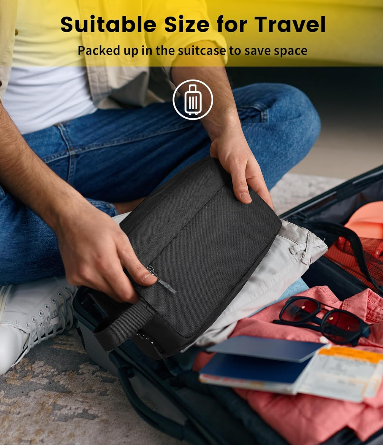 Vorspack Travel Toiletry Bag for Men - Hanging Toiletries Bag Water Resistant Travel Bag for Toiletries Accessories, Black, Medium, Classic image number 5