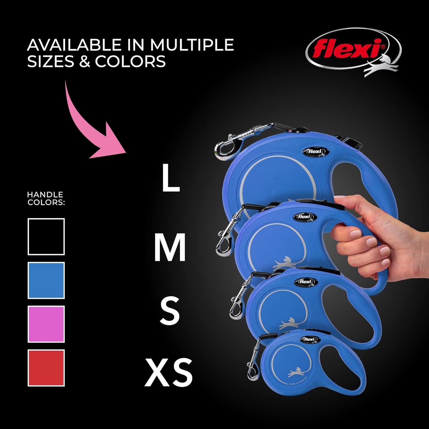 FLEXI New Classic Tape Retractable Dog Leash for Medium Dogs Upto 55 Lbs. &ndash; 16 Ft., Blue | Tangle Free Pet Walking Leash with One-Handed Brake, Pause, Lock|German Quality Product image number 4