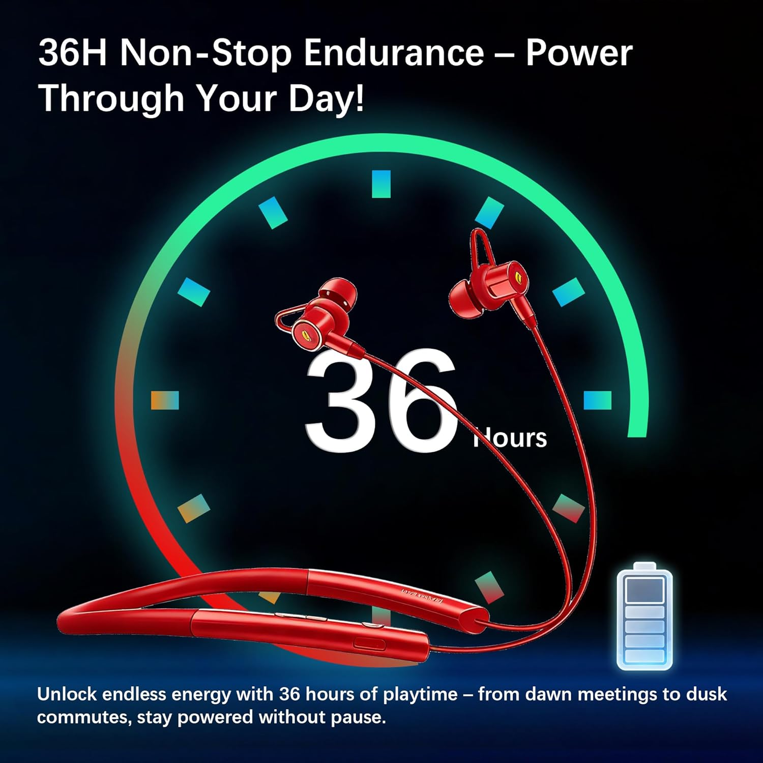 Essonio Neckband Bluetooth Earbuds with Mic Hybrid Active Noise Cancelling, 36H Playtime, IPX5 Waterproof, Comfortable Magnetic Sport Headphones for Running, Working, Traveling