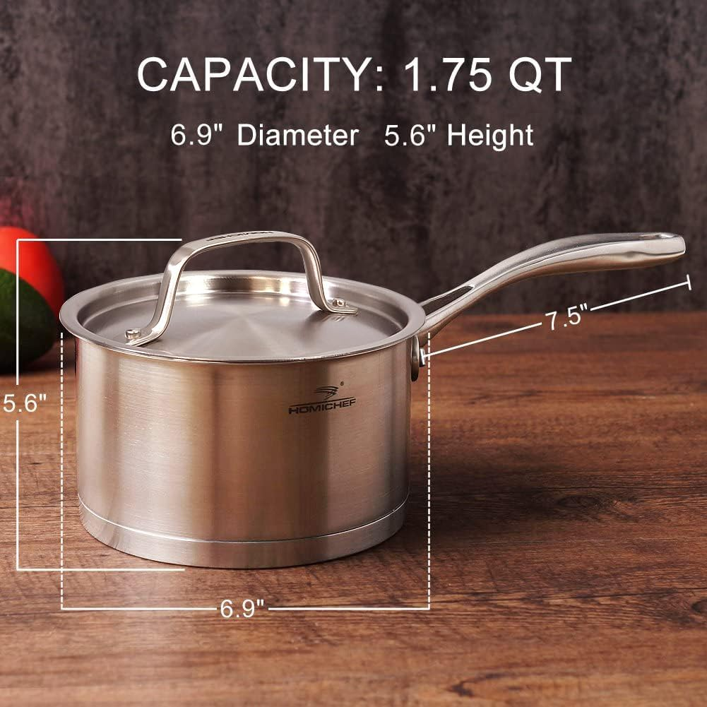 HOMICHEF Matte Polished Nickel Free Stainless Steel 1.75 Qt(Quart) Sauce Pan/Sauce Pot with Lid - Nickel Free Stainless Steel Sauce Pan 16Cm 1.6 Litre - Cookware Pots and Pans Sets image number 3