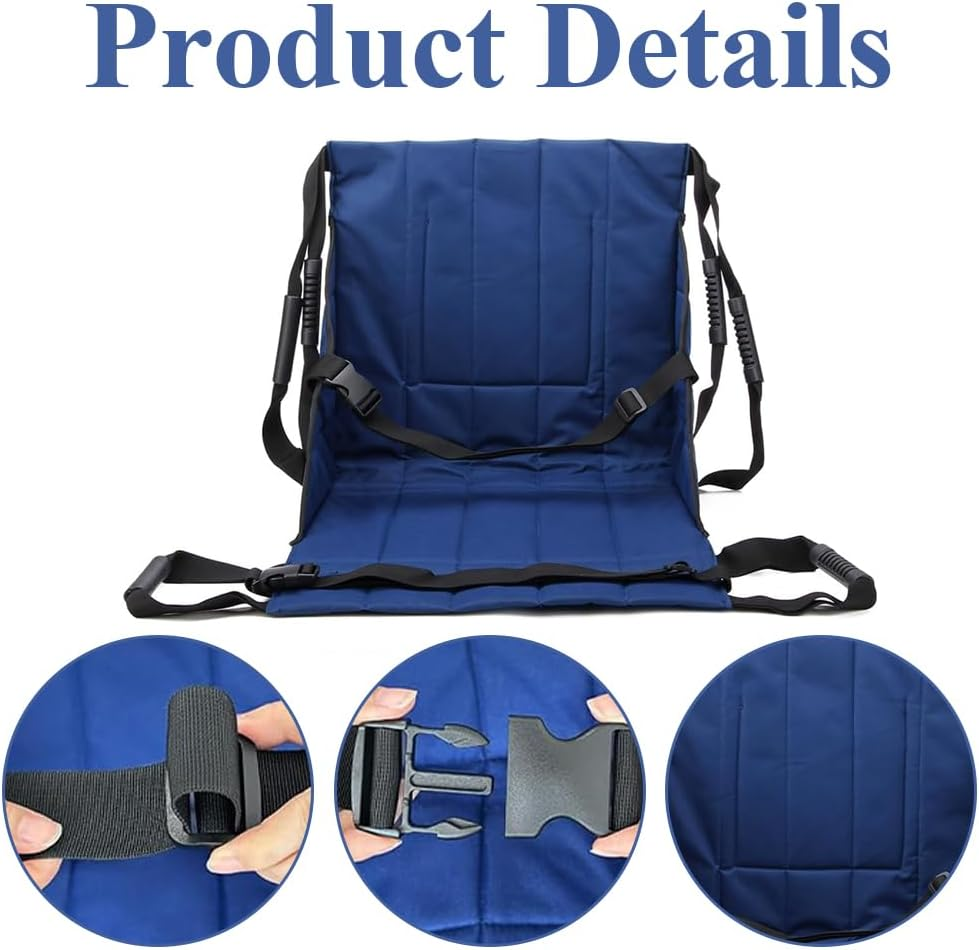 Wheelchair Transfer Belt, Patient Lift Stair Transfer Belt, Chair Safety Band, Full Body Medical Lifting Sling, Medical Transferring Mat, Use for Seniors,Handicap (Blue - 4 Handles) image number 2