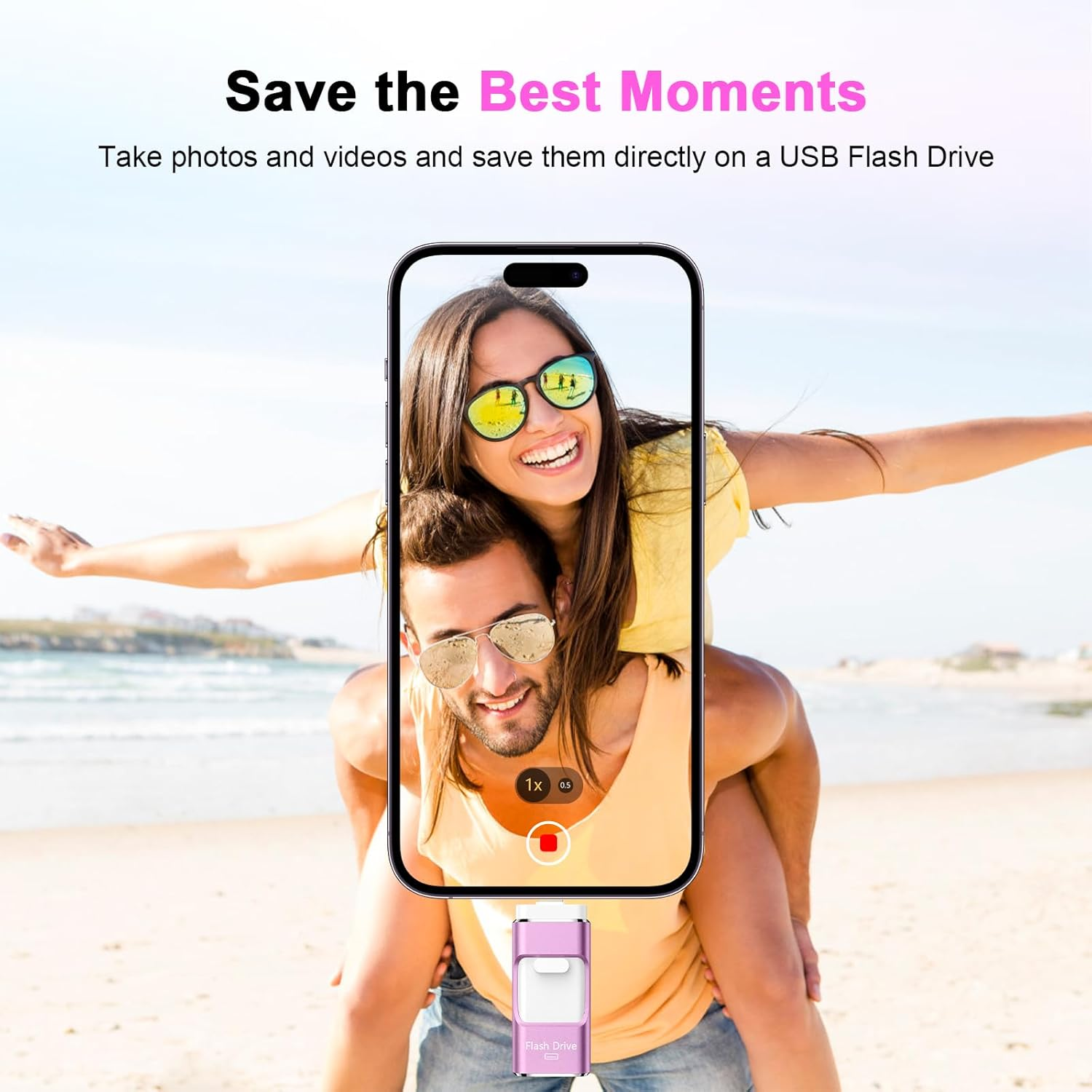 4 in 1 USB Flash Drive for Iphone, 512GB USB Memory Stick for Data Backup, High Speed Transfer USB 3.0 Stick External Storage, USB Stick Thumb Drives Compatible for Iphone/Ipad/Pc/More Devices(Pink) - Black image number 4