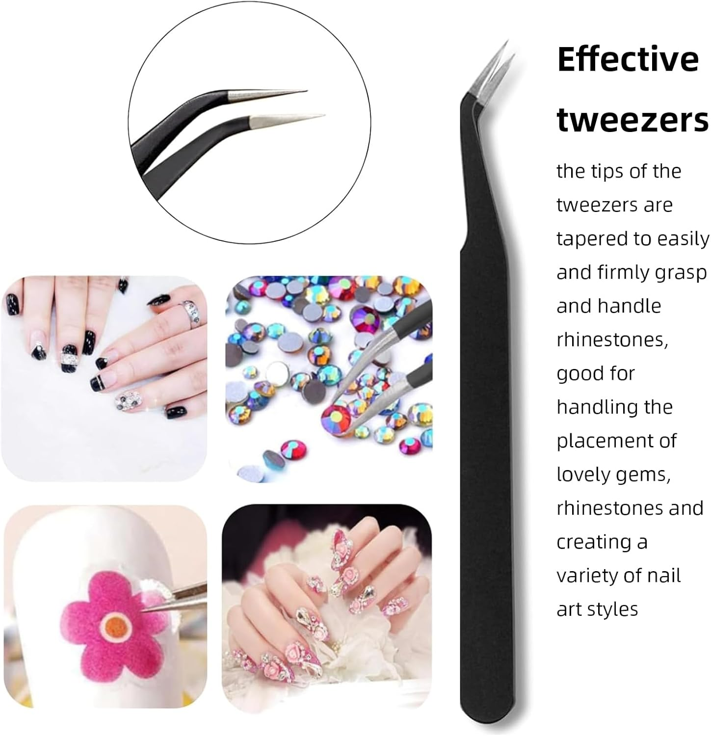 Luojinluoda Rhinestone Picker Tool 2 Acrylic Handle Bedazzler Kit - Dual-Ended Nail Art Tools with 4 Wax Tips & 1 Tweezer, DIY Nail Accessories for Rhinestones Application​ image number 5