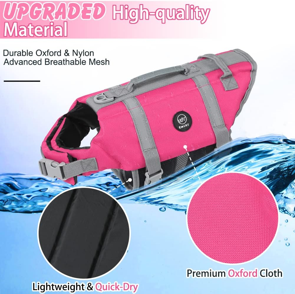 EMUST Life Jackets for Dogs, Adjustable Small/Medium/Large Dog Swim Vest for Water Safety Pet Life Vest with Rescue Handle Safety Vest for Swimming Pool Beach Boating, XL, Newsolidpink image number 3