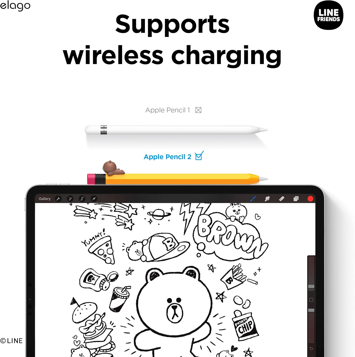 Elago | LINE Friends Compatible with Apple Pencil Pro Case & Apple Pencil 2Nd Generation Case, Compatible with Magnetic Charging, Double Tap, Squeeze, Haptic (Brown) image number 4