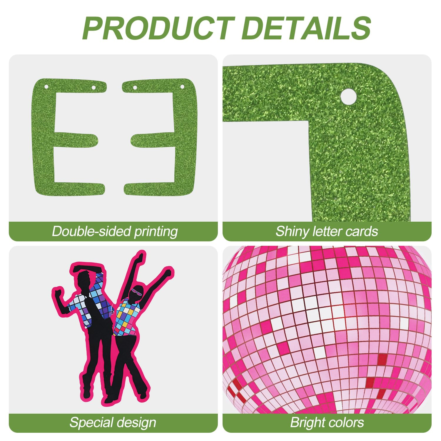 70S Theme Party Decorations, 2 Banner and 8 Hanging Swirls Lets Boogie Banner Disco Themed Party Decorations for 60S/70S/80S/90S Disco Birthday Party image number 6