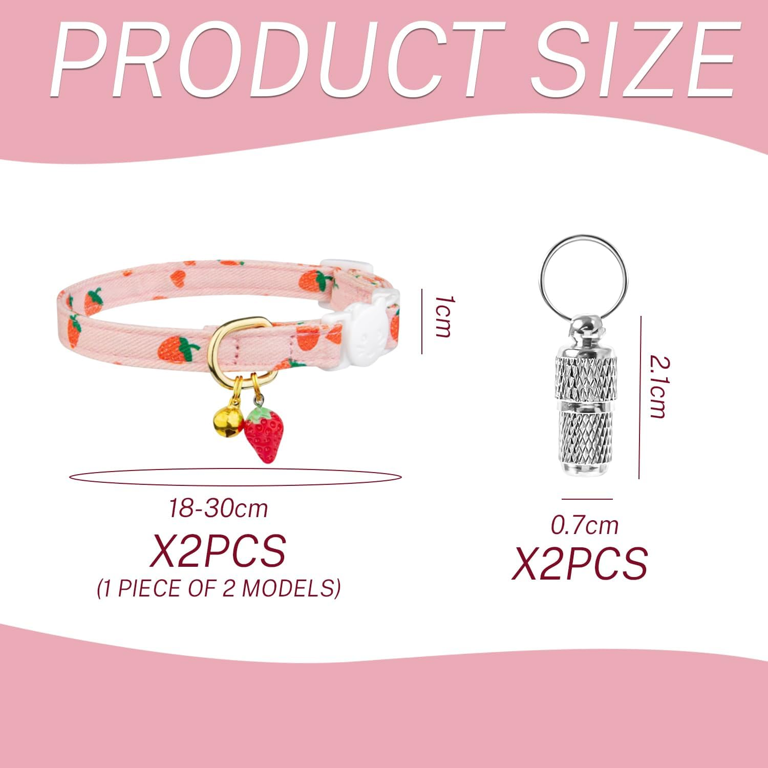 QIXNBL Pack of 2 Cat Collars and 2 Pieces Identity Pendants, Collars with Fruit Print, with Safety Buckle Design, Fashionable Collars, Cute Pets on the Road. image number 4