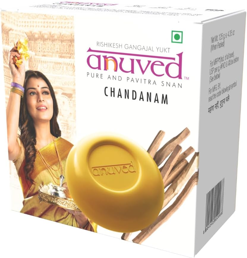 Anuved Herbal Chandanam Soap for Your Skin Nourishment. It Is Enriched with Pure Sandalwood Oil and Rishikesh Gangajal 125 Gm Each (Set of 6). image number 3