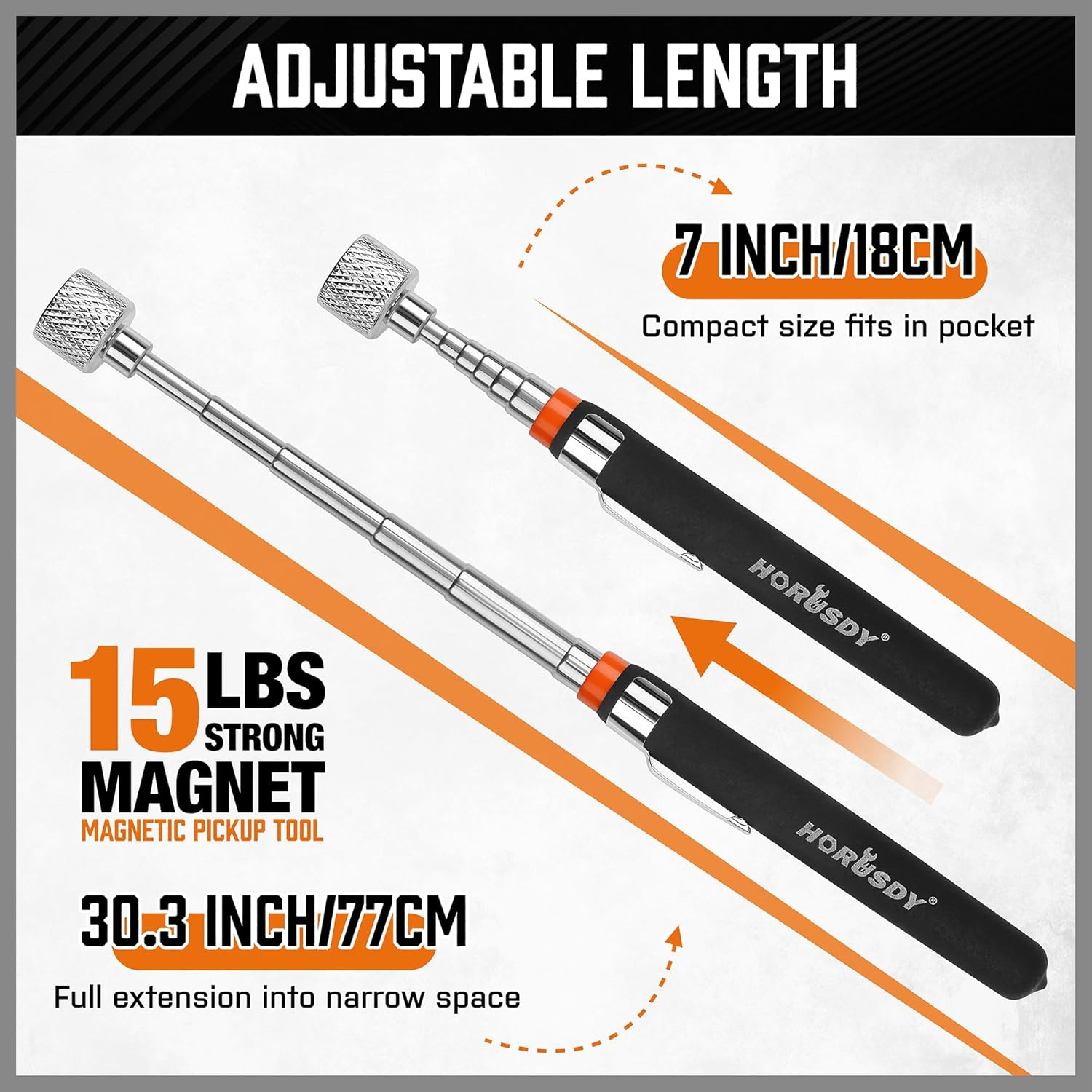 HORUSDY 5-Piece Magnetic Pickup Tools Set, Includes 15LB, 10LB, 3LB, 1.5LB Magnet Sticks, Rust-Proof Magnetic Tray, Telescoping Design for Mechanics, Automotive, DIY, Gifts for Men, Dad image number 5