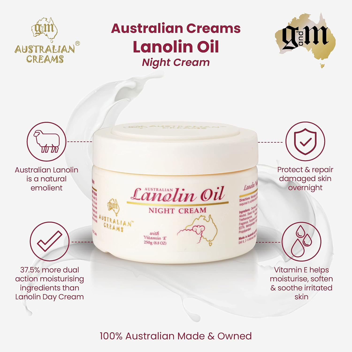 Australian Creams Lanolin Oil Night Moisturising Cream 250 G image number 3