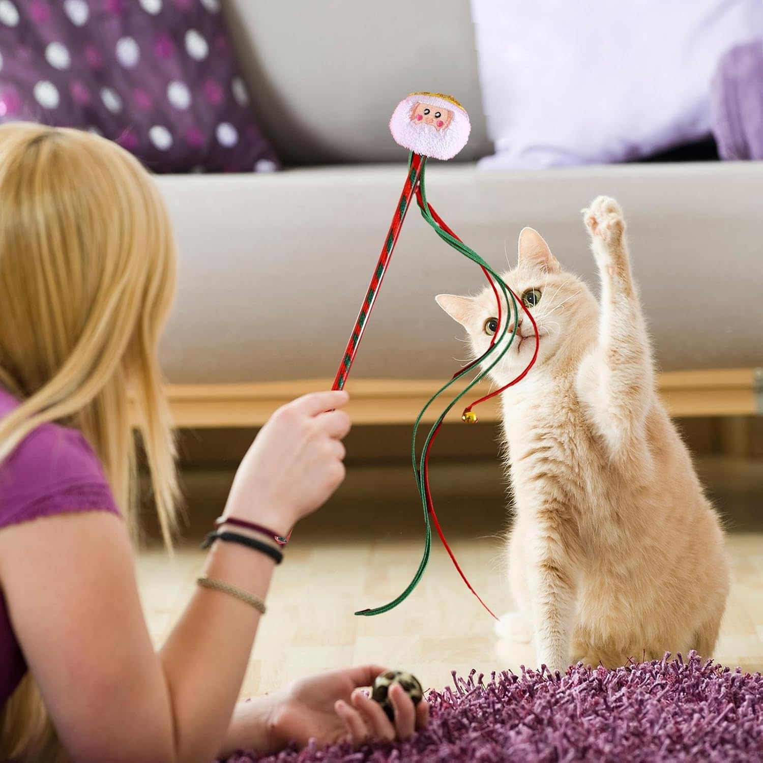 Cat Teaser Stick - Interactive Cat Toy - Portable Cat Wand Toys for Small Cat Pet Biting Chewing and Playing image number 6