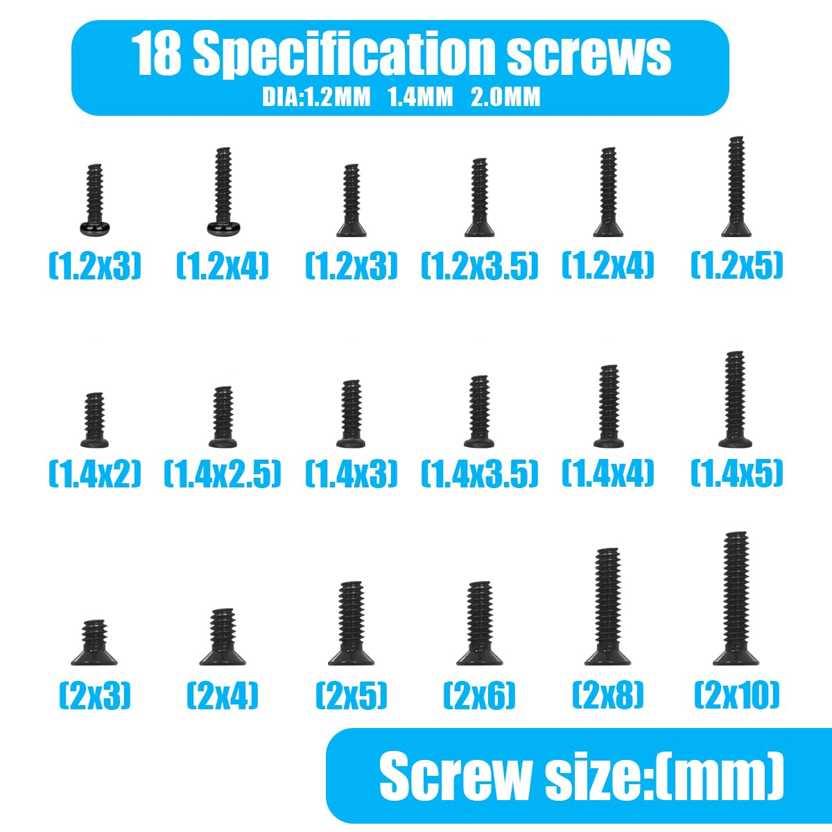 BEZANU Micro Screws Set, 500 PCS Mini Metric Assortment Screw Kit with Screwdriver for Eyeglass, Watches, Phone, Laptop Repair (Phillips Head) image number 5