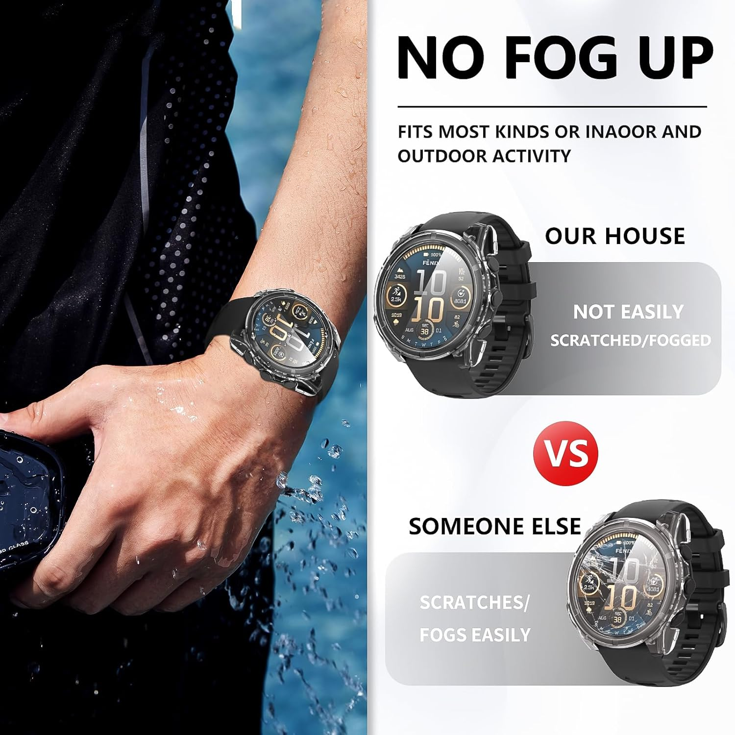 Diruite Pack of 2 Protective Case for Garmin Fenix 8 51 Mm Scratch-Resistant HD Tempered Glass PC Tight Fit Protective Case for Garmin Fenix 8 51 Mm Cover