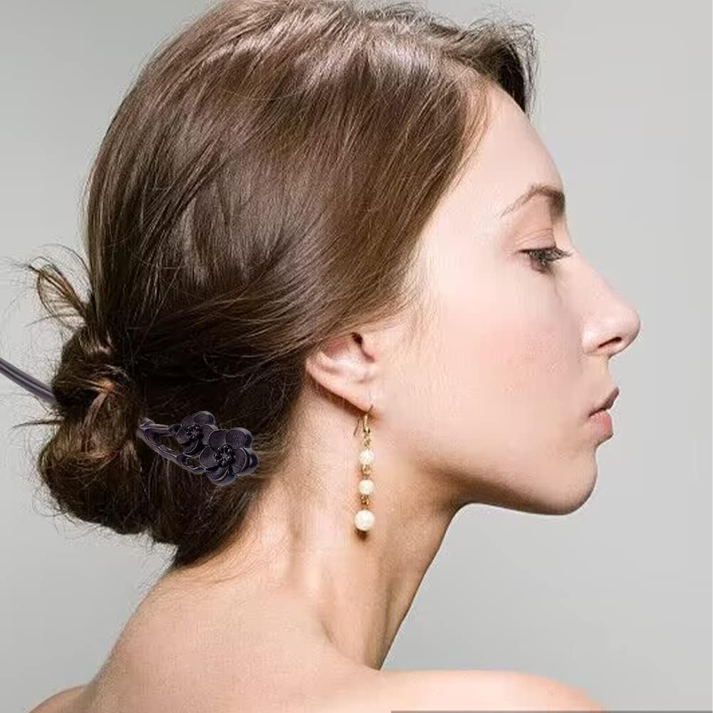 WEBEEDY 2 PCS Handmade Carved Wooden Hairpin Wooden Hair Stick for Buns Hair Fork Vintage Chinese Hair Chopsticks for Women Long Hair Handmade Gifts Hair Accessories (Lotus,Plum Blossom) image number 5