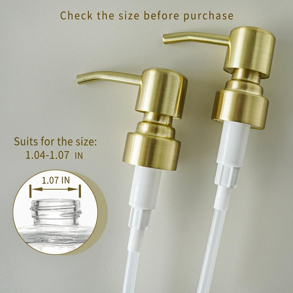 JASAI 2 Pack Royal Golded Soap Pump Replacement for Regular Mouth Soap Dispenser, Durable 304 Stainless Steel Rustproof Soap Pump for Hand Dish Soap Bottle.