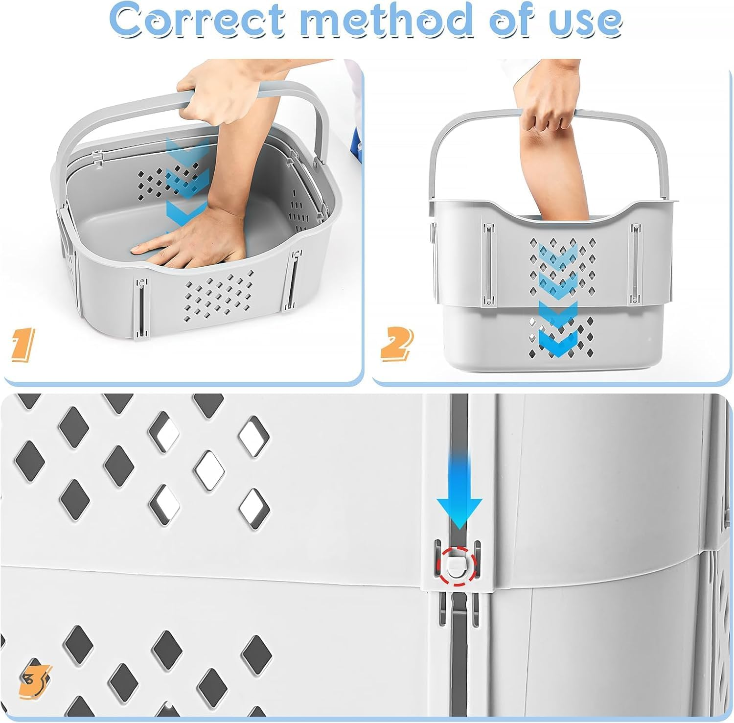 HAUNDRY Plastic Laundry Basket Set, Collapsible Storage Laundry Hamper - Foldable Pop up Laundry Basket for Washing & Storage 41L image number 3