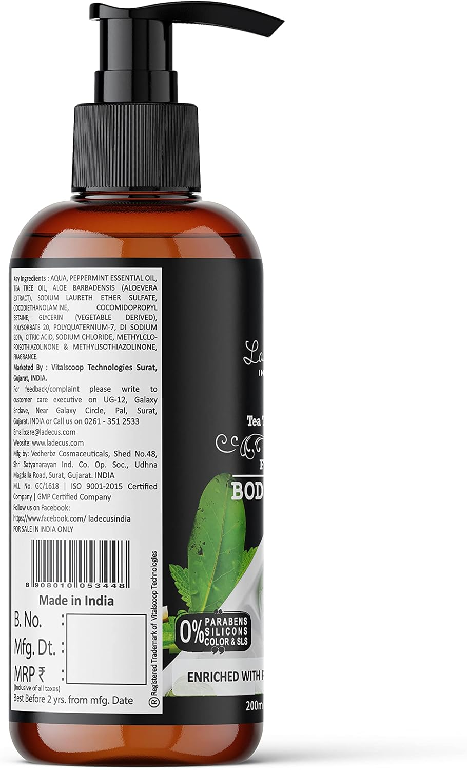 La? Decus&reg; INDIA Winter Special Tea Tree and Mint Foaming Body Wash - No Parabens, SLS, Silicones & Color - 200Ml image number 3
