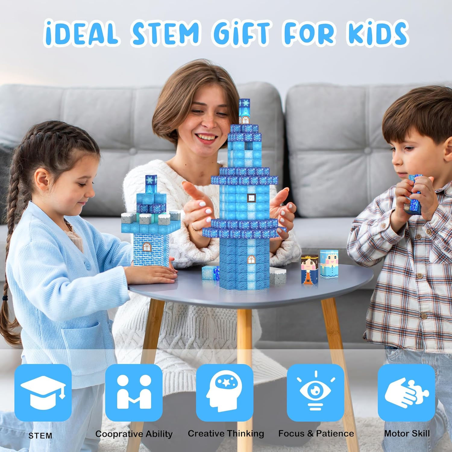 150PCS Magnetic Blocks Frozen Toys, Magnetic Building Blocks Cubes Tiles, STEM Sensory Outdoor Toys for Kids Toddlers Boys Girls Ages 3 4 5 6 7 8 Easter Birthday Gifts image number 1